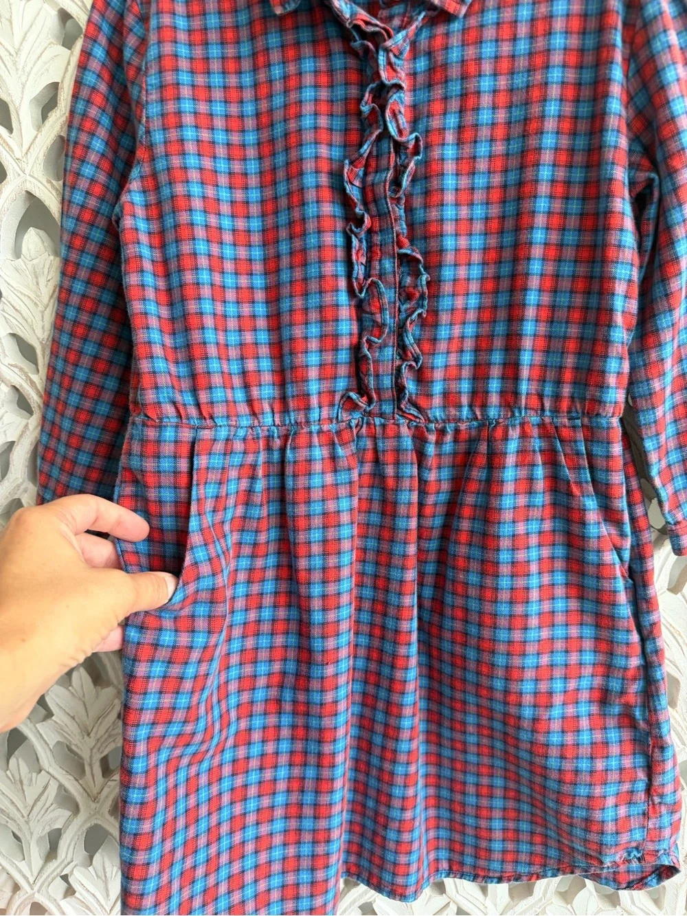 GapKids Size M (8) Flannel Ruffle Shirt Dress